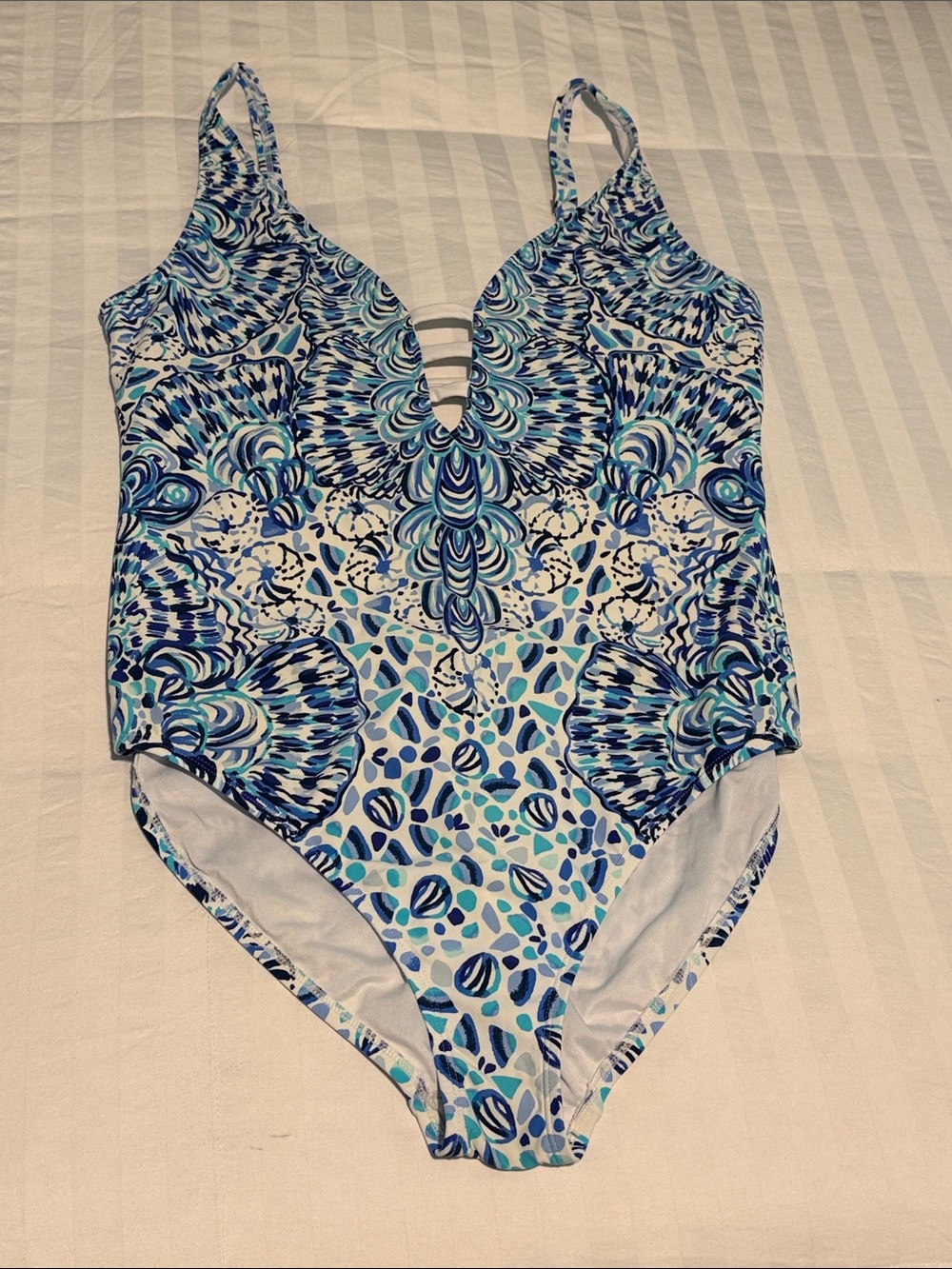 Lilly Pulitzer Jaspen One Piece Swimsuit Blue Call My Shell Phone Size 14
